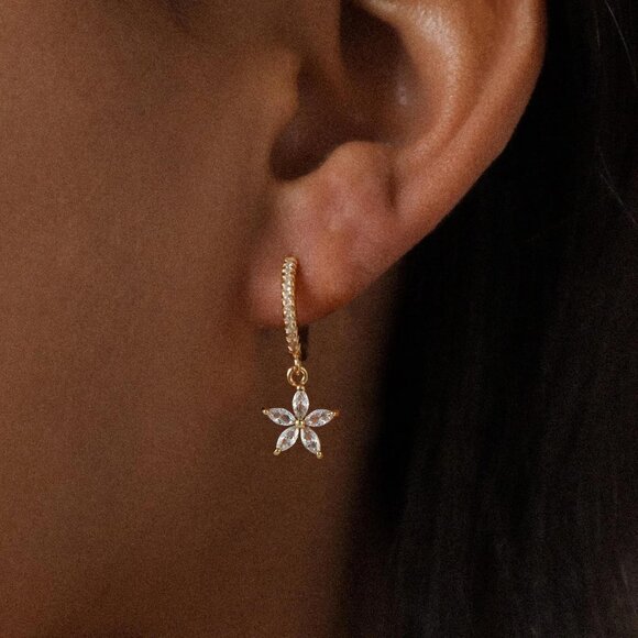 14K Gold Plated Trendy Hoop Huggie Dainty Drop Dangle-E836 Earrings for Women - Picture 2 of 7